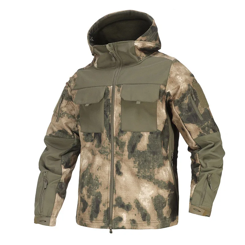 Camo Tactical Jackets Men Outdoor Waterproof Multi-pocket Hooded Cargo Jacket Military Shark Skin Soft Shell Wear-resistant Coat