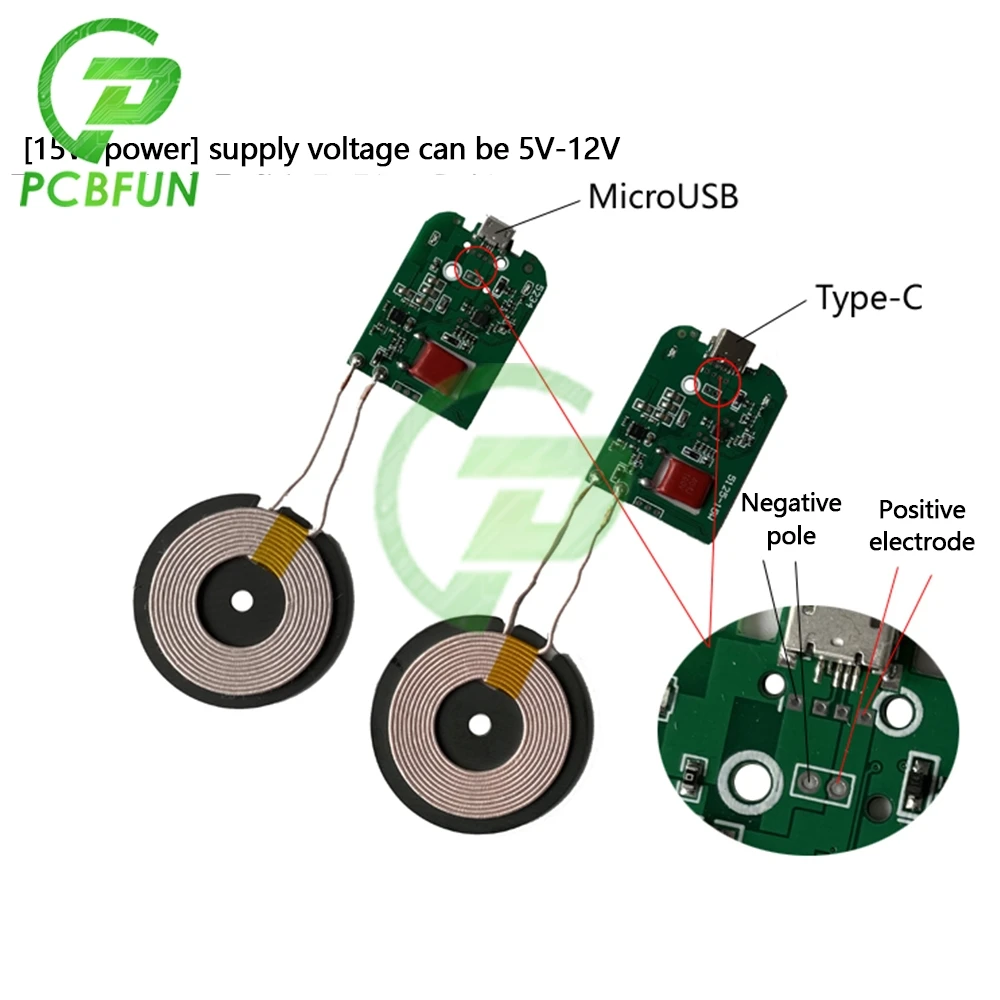 TYPE-C MICRO-USB 5V 9V 5W-10W 15W Wireless Charger Module Transmitter PCBA Circuit Board Coil For Qi Standard Wireless Charging