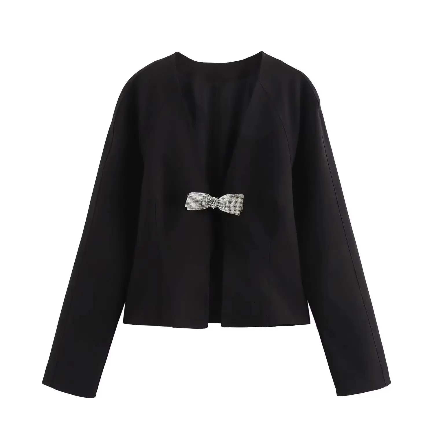 

Women Jewelry Bow Embellished Slim Fit Shirt for Women Summer Loose Casual Streetwear Office Lady Style V-Neck Shirt