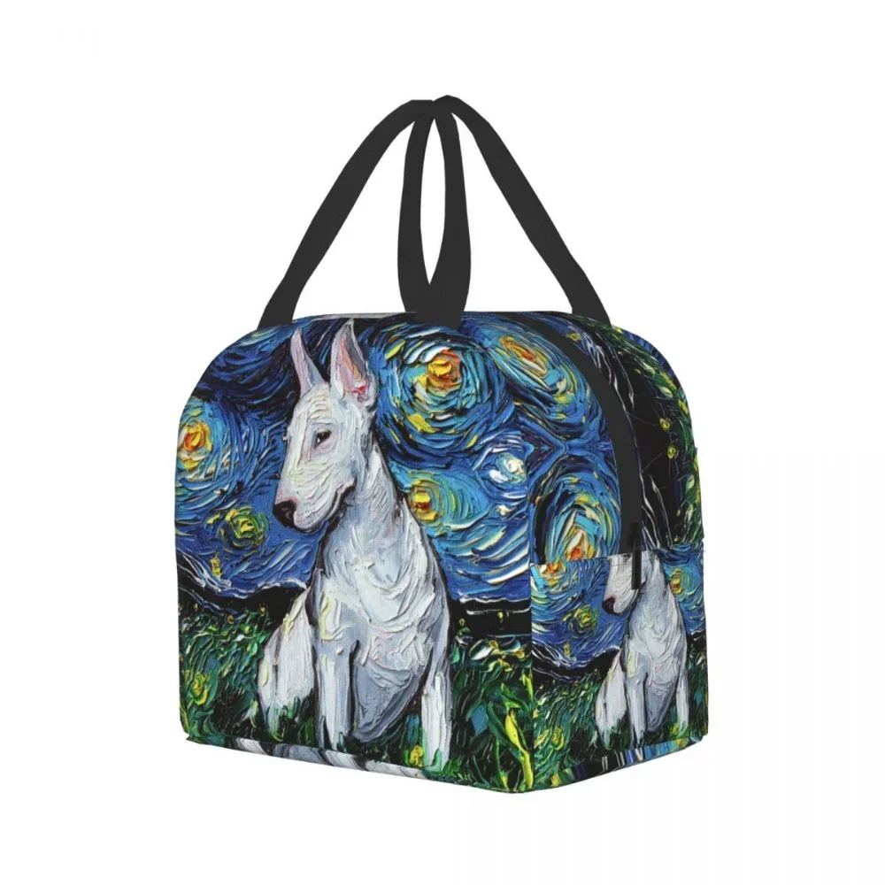 Starry Night Bull Terrier Dog Thermal Insulated Lunch Bag Portable Lunch Box for Womne Multifunction Tote Picnic Storage Bag