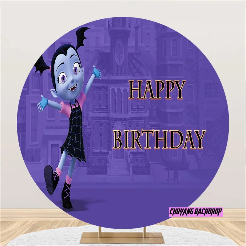 Halloween Vampirina Elastic Princess Little Girl Backdrop Round Cover Girls Birthday Party Photography Backdrop Decor Banner