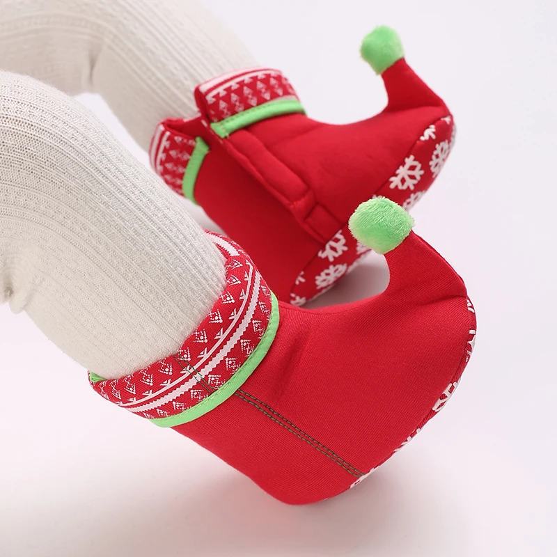 Botines para bebé recién nacido, calcetines de pie de Papá Noel, botas de Navidad para bebé, encantador diseño de copo de nieve, zapatillas cálidas