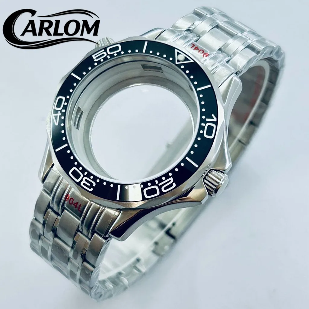 

41mm NH Watch Case For NH34 NH35 NH36 NH38 NH39 NH70 NH72 Movement SEA300/600 Dark Blue Ceramic Bezel Silver Watch Parts