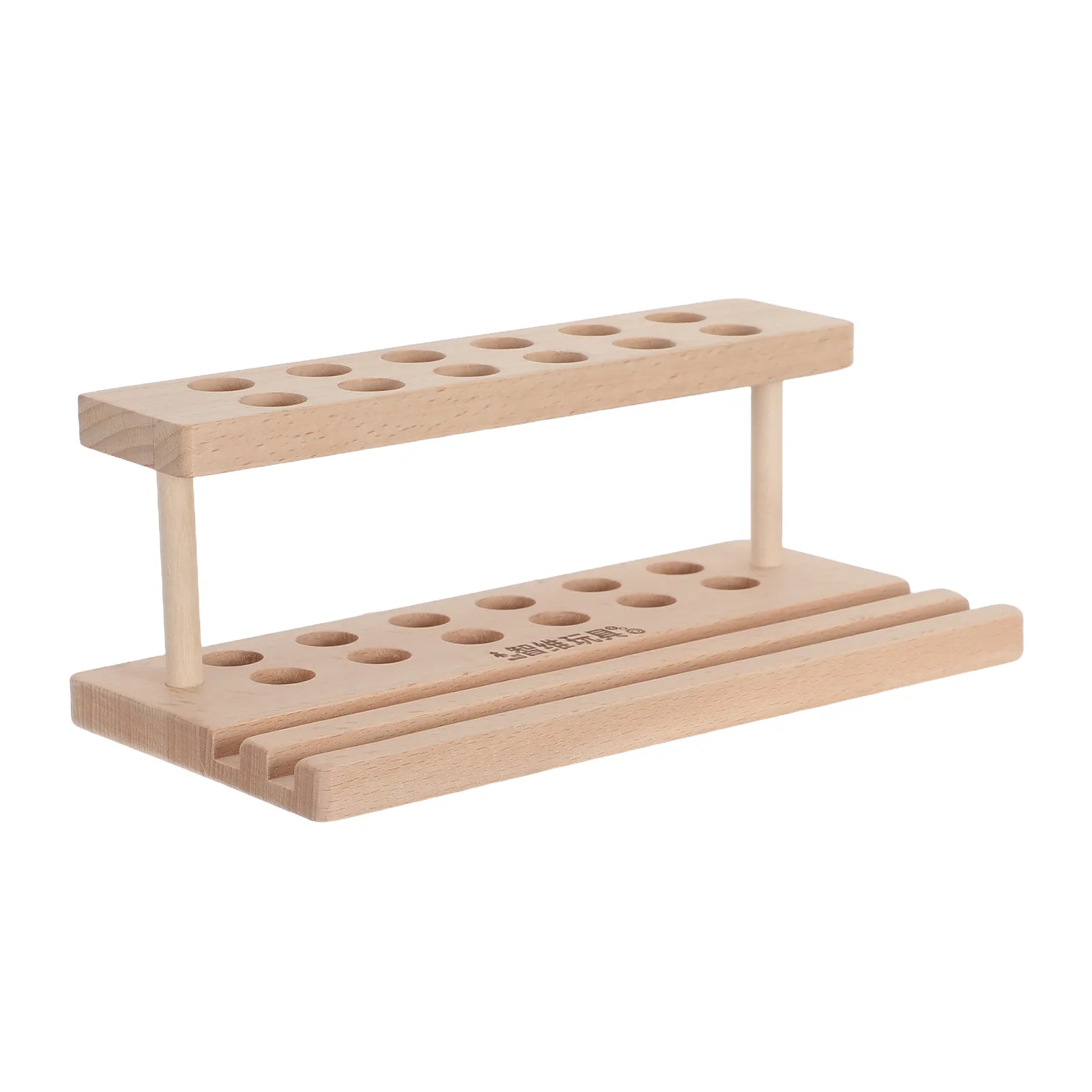Rustic Wooden Pen Holder Organizer 12 Slot Makeup Brush Dryer with Integrated Phone Stand Desk Vanity Storage Natural Wood - view 3