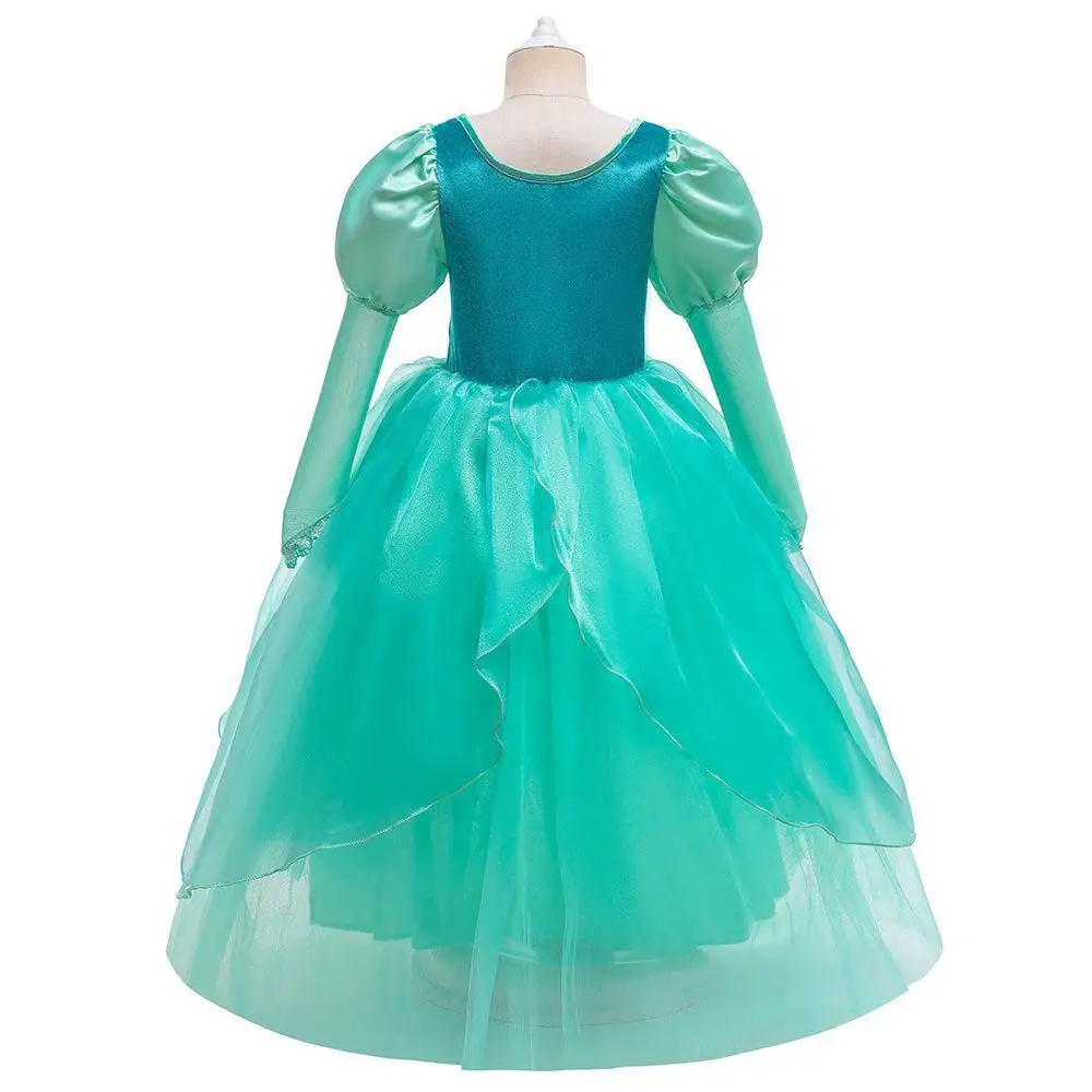 2026 Girls Mermaid Halloween Costume Green Princess Dress Cosplay Outfit with Headband Accessories Birthday Party Fancy Dress