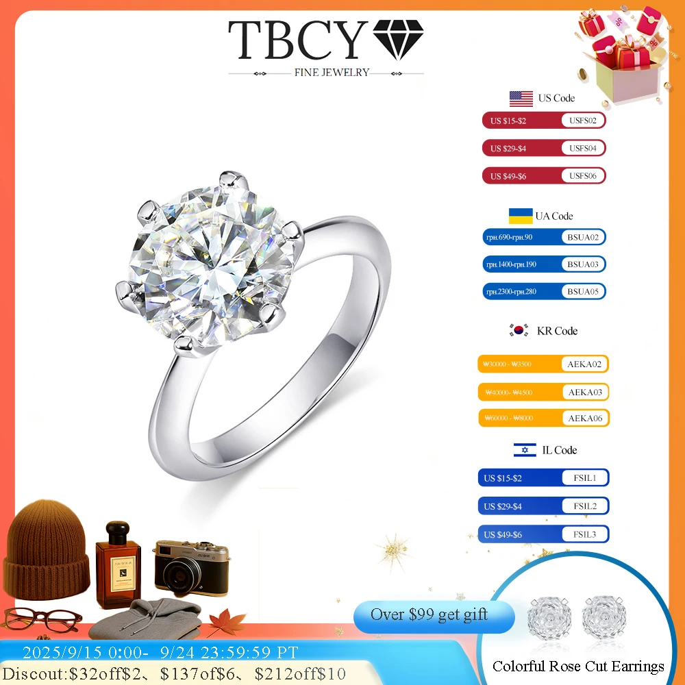 

TBCYD 10CT D Color VVS1 Moissanite Ring For Women S925 Silver Rhodium Plated Diamond Wedding Band Classic Solitaire Ring Jewelry