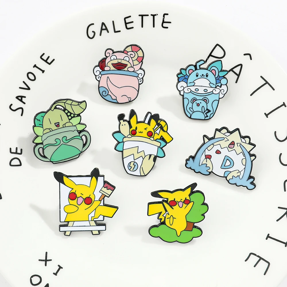 Pokemon Teacup Elf Series Enamel Pins Pikachu Togepi Brooch Metal Badges Accessories Birthday Party Children\'s Day Gifts