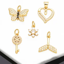 OCESRIO Mini CZ Butterfly Charms for Bracelet Copper Gold Plated Heart Key Whale Tail Jewelry Making Supplies DIY chma211