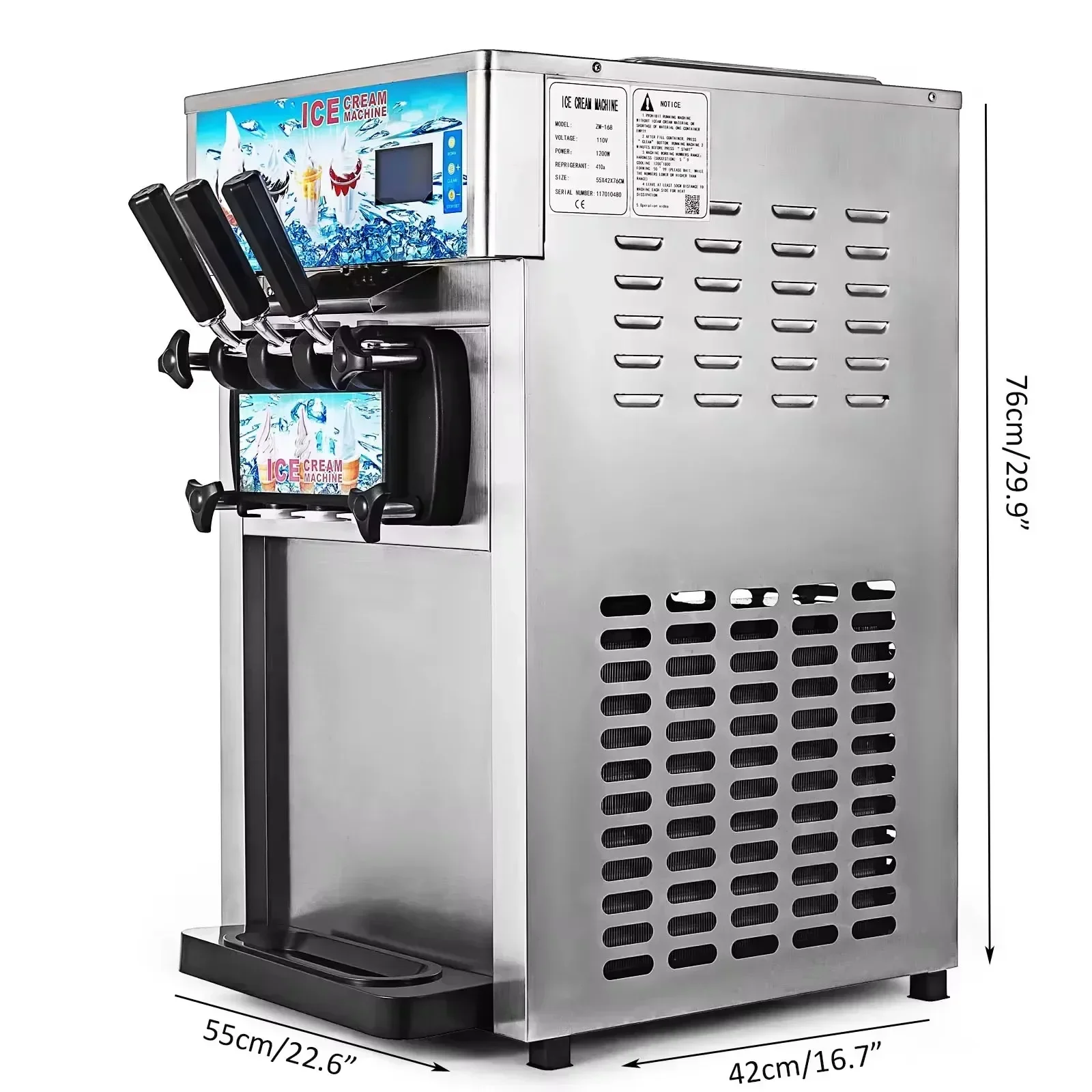 

VEVOR Commercial Ice Cream Machine 3-flavor Yogurt Maker One-click Clean 18L/H LCD Display New Soft Ice Cream machine for Home