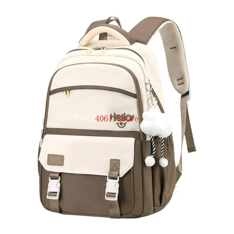 

Stylish Colorblock Backpack with Unique Cloud Charm for Travel School and Daily Use Large Capacity Nylon School Book Bag