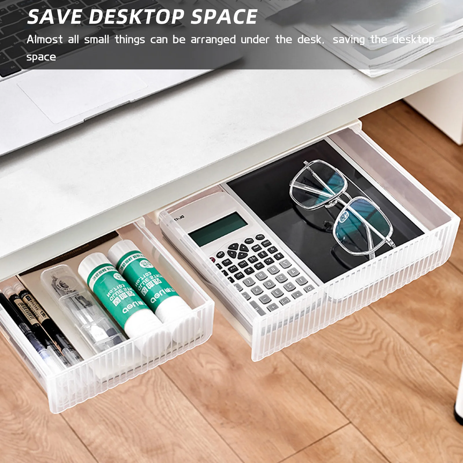 Adhesive Storage Box Under Desk Organizer with Drawer Style Design for Stationery Pens USB Cables Home Office School