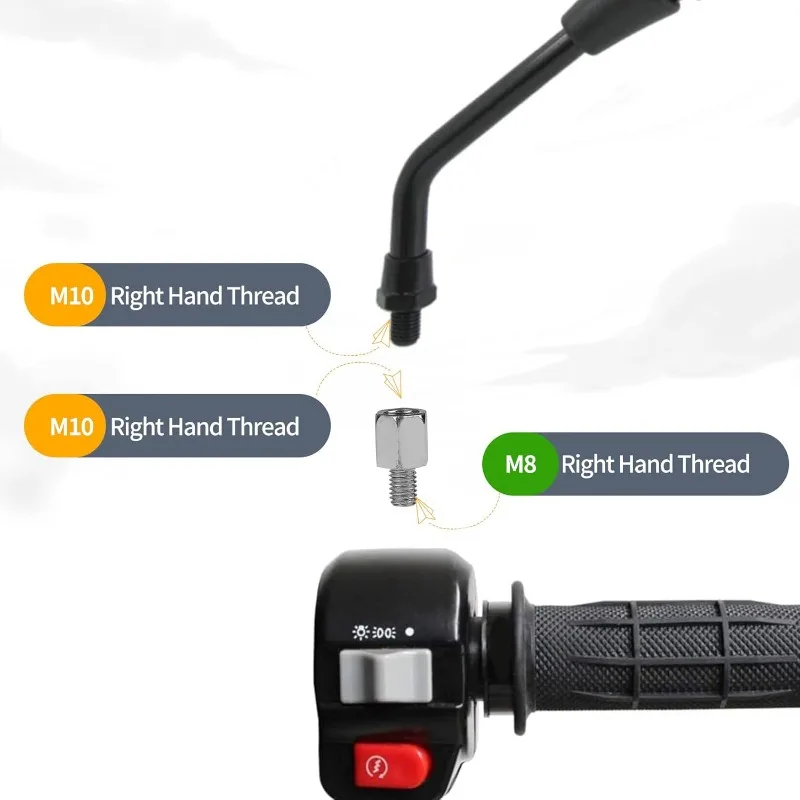 Motorcycle Mirror Adapter Motorcycle Mirror Extender Height Adjustment Screw,10mm Right Hand Thread to 8mm Right Hand Thread
