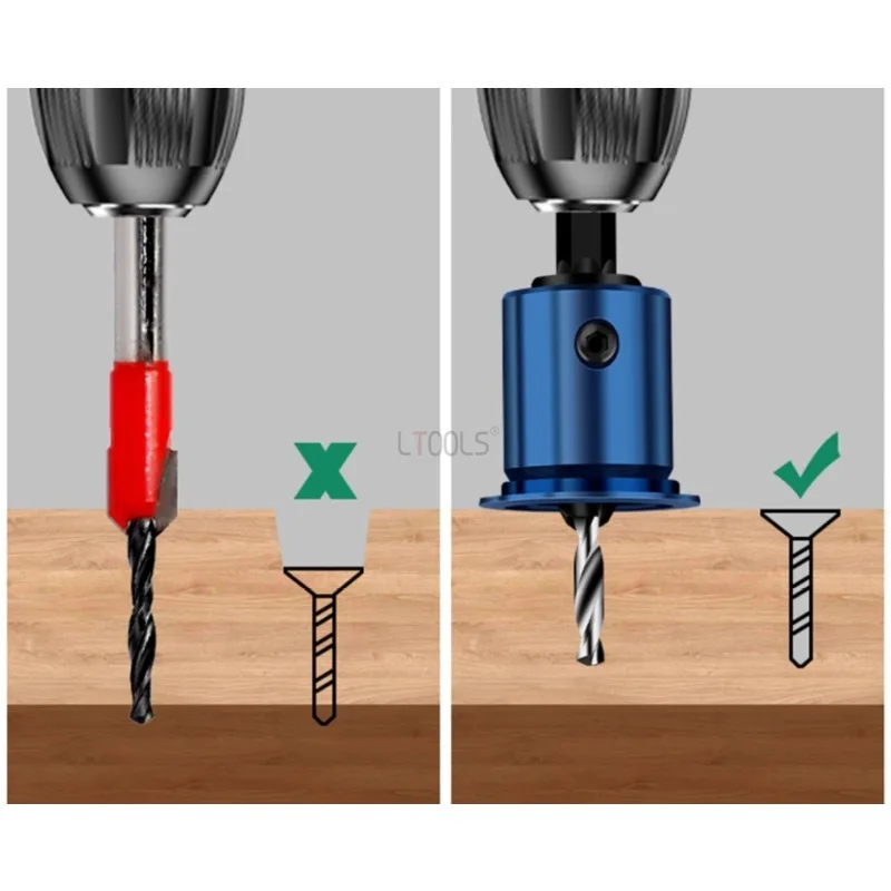 6.2mm Shank Limit Countersunk Drill Bit Screw Milling Cutter Hexagonal Handle Woodworking Router Bit 2-in-1 Limiting Hole Opener