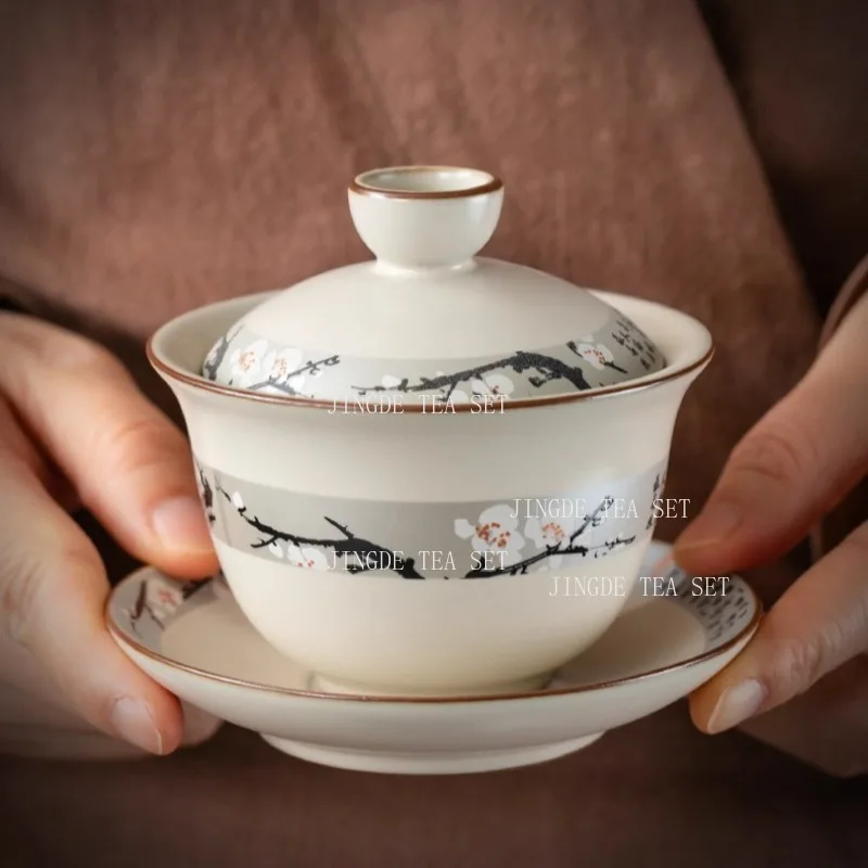 Ceramic Teapot  Imitation Hand Drawn Three Talent Bowl Cover Home Kung Fu Tea Set Hanmei Tea Tasting Cup Tea Caddy