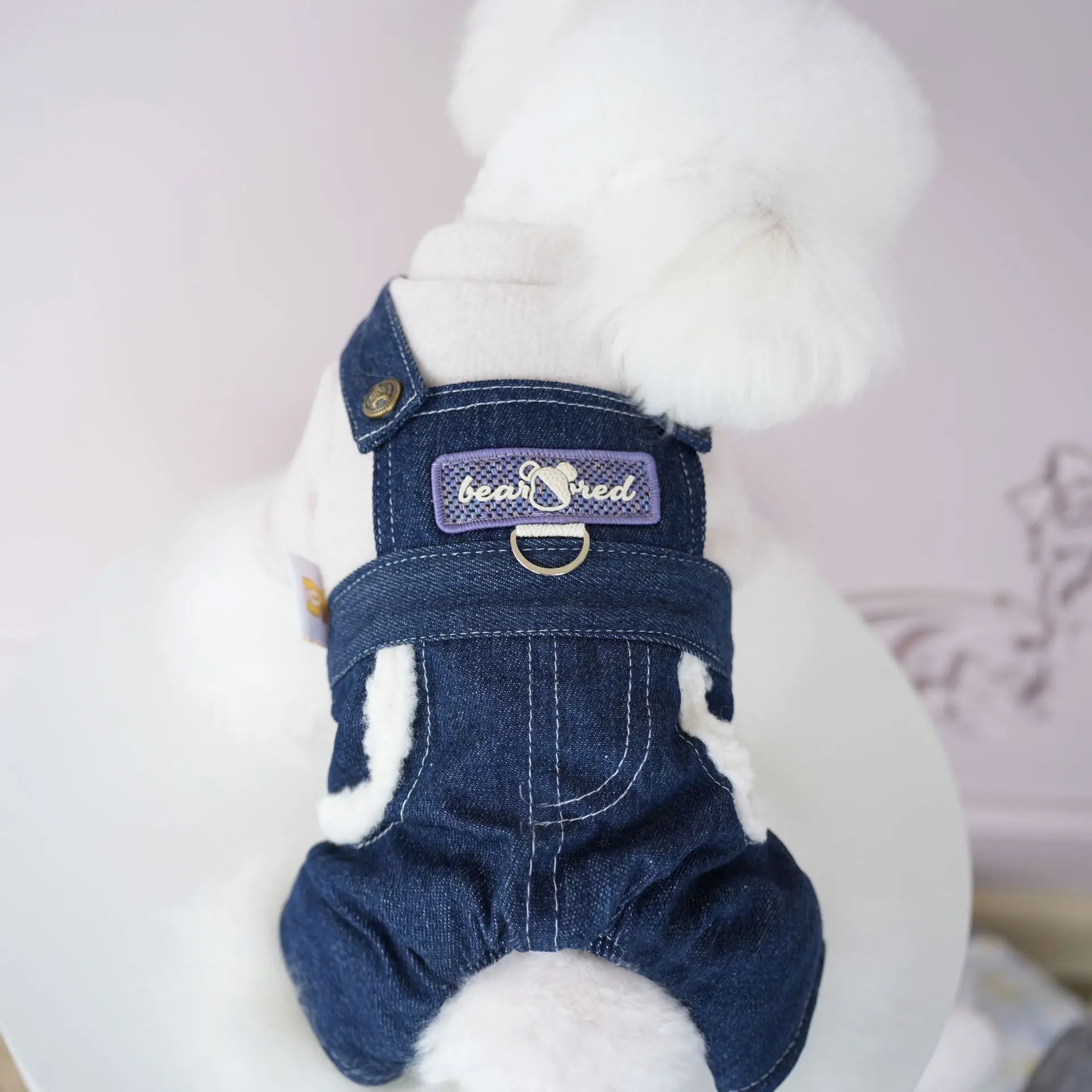 Pet New Winter Frosted Denim Suit Dog Quadruped Overalls Warm and Thick Pet Clothing Designer Dog Clothes