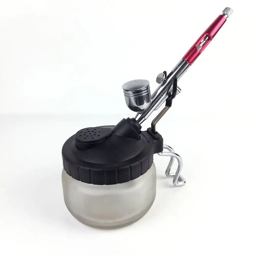 Metal Handle Spray Pen Cleaning Pot Glass Bottle with Airbrush Hanger Waste Liquid Collector Anti-tip Prevents Tipping Over