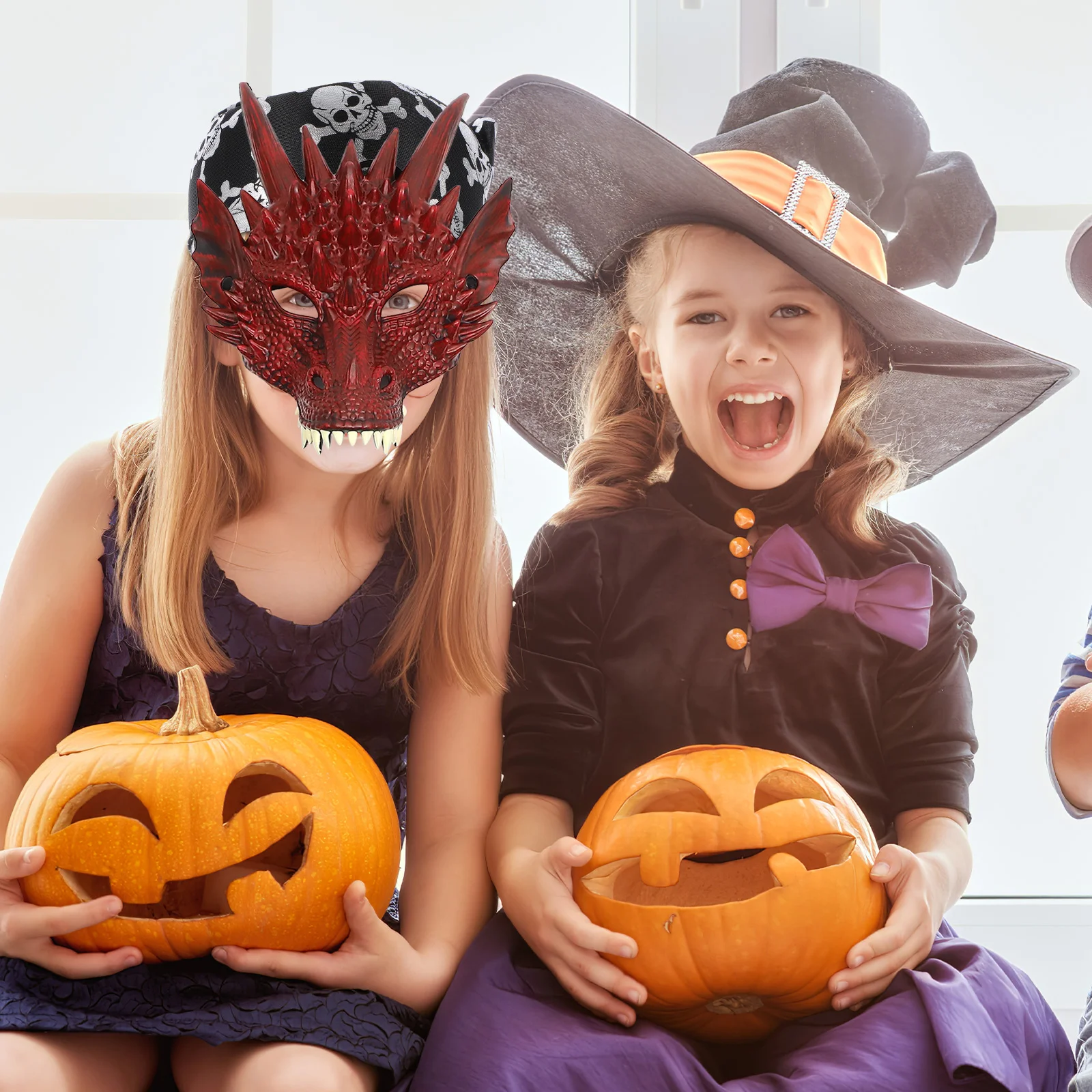 Costume d'Halloween pour Enfants, Chapeaux, Masque de Dragon, Vêtements Rouges, Robes pour Enfants