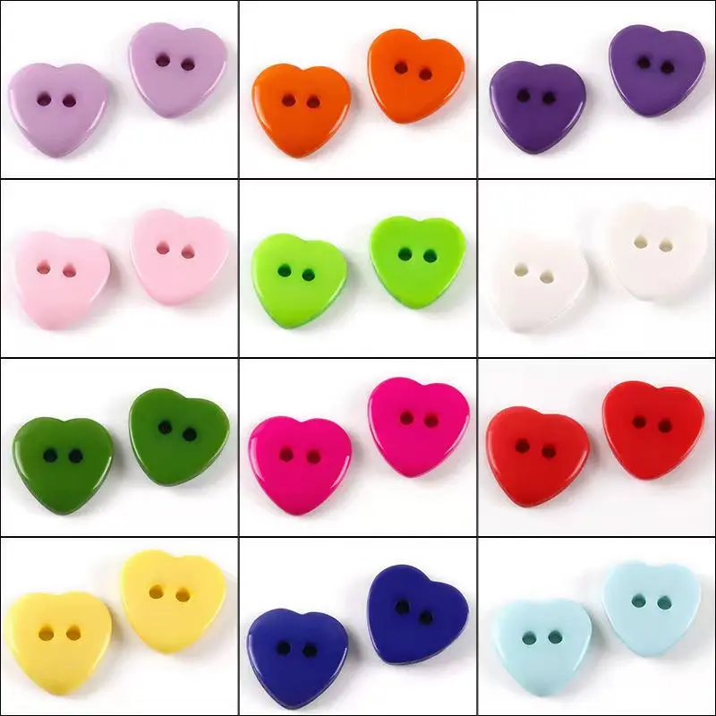 

100pcs 12.5mm/15mm Resin Button Heart Shape 2-Hole Plastic Button Garment Accessories Sewing DIY for Childern's Clothing Bag