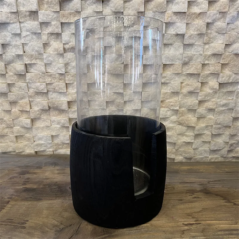 PYJ wood craftsmanship black carbonized hydroponic vase vase bucket fish tank desktop decoration home ornament