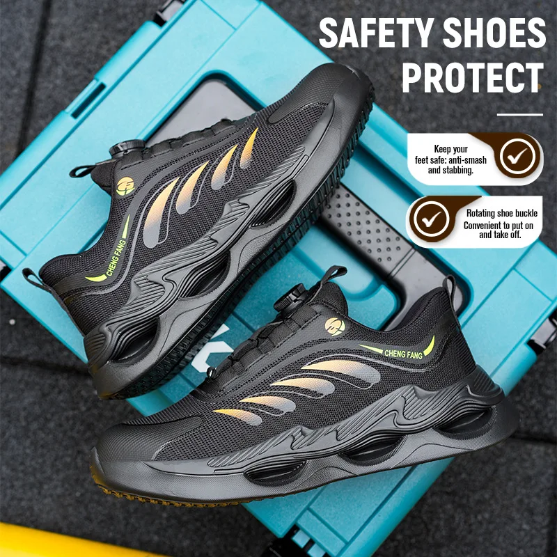 NEW Rotary Buckle Security Boots for Men Work Sneakers Women Boots Breathable Steel Toe Shoes Safety Puncture-Proof Men Boots