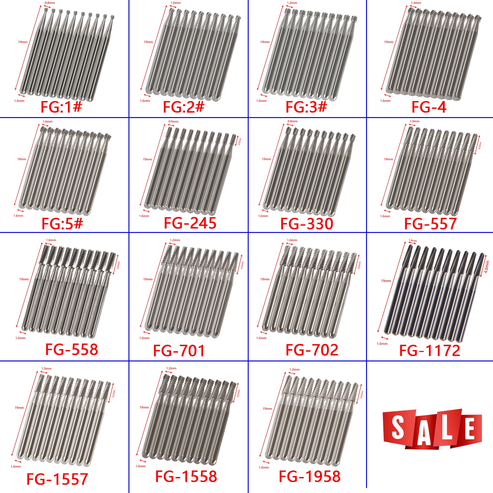 Dental Tungsten Steel Carbide Burs FG/Endo/FGXL/RA for High/Low Speed Handpiece Tungsten steel Dental Lab Or Clinic Use