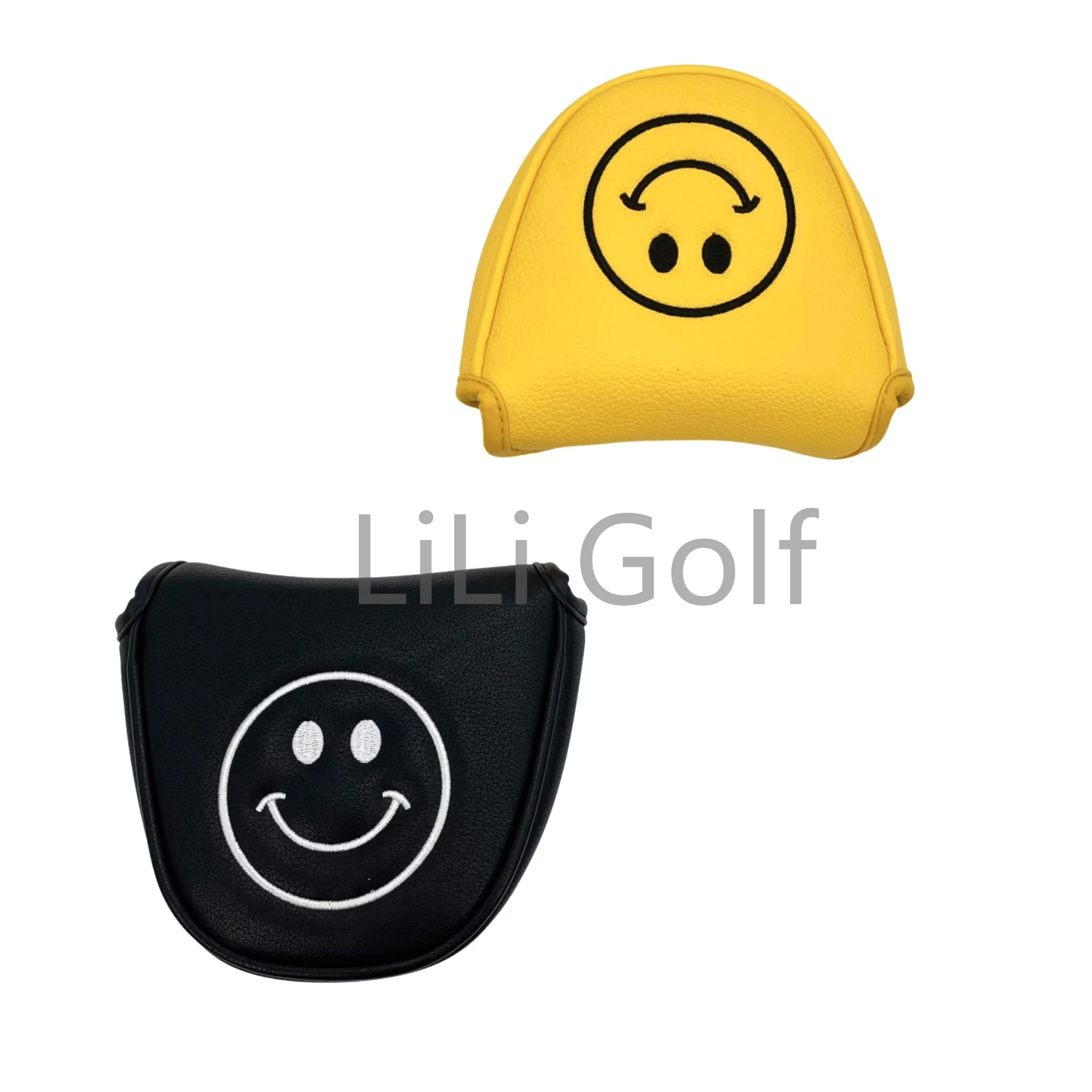 1pc smiling face Pattern Golf Putter Cover PU Leather Mallet Putter Cover Magnetic Closure Golf Headcover