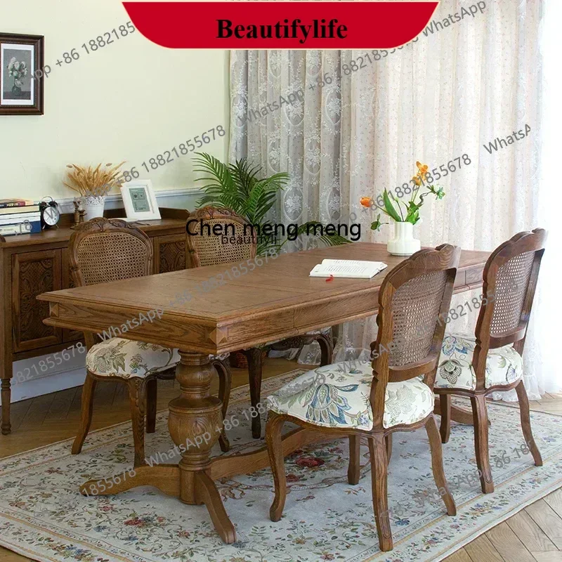 z183 YH55 Y American country solid wood rectangular western dining table retro restaurant home oak dining table and chairs