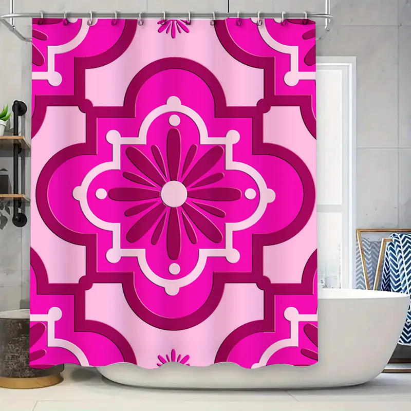 

Pink White Geometric Shower Curtain 3D Printed Bathroom Decor Waterproof Fabric Shower Curtains for Home Kitchen Bath Tub Size A