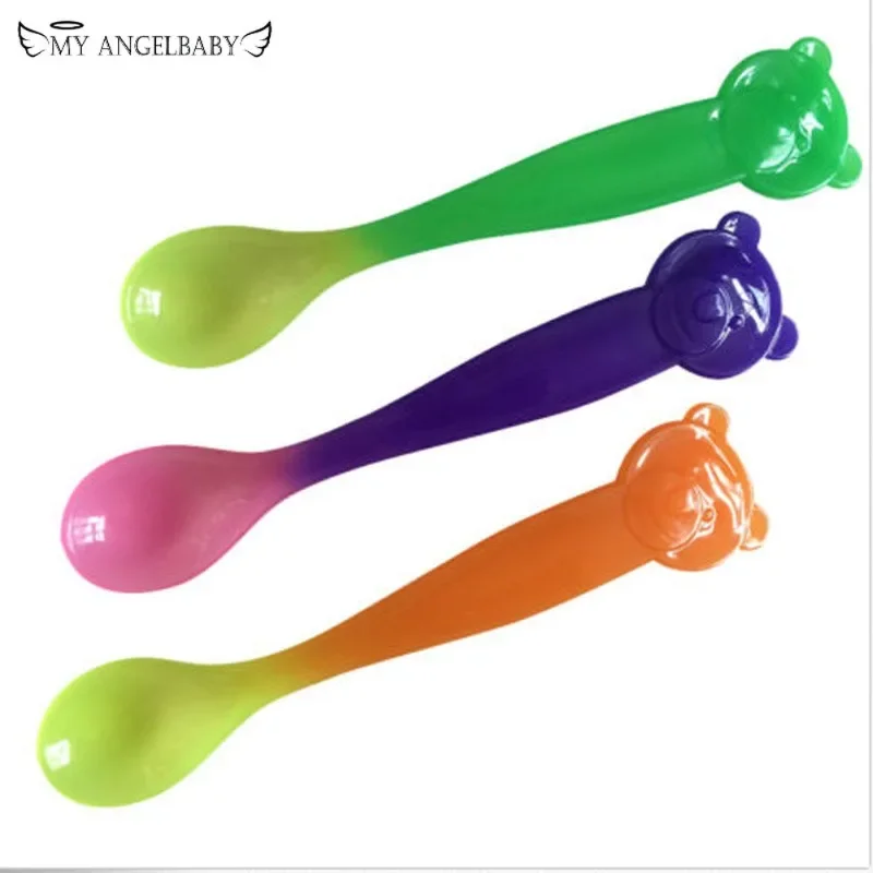 1Pc Baby Bear Thermal Temperature Sensing Feeding Colour Changing Spoons Utensils Baby Things