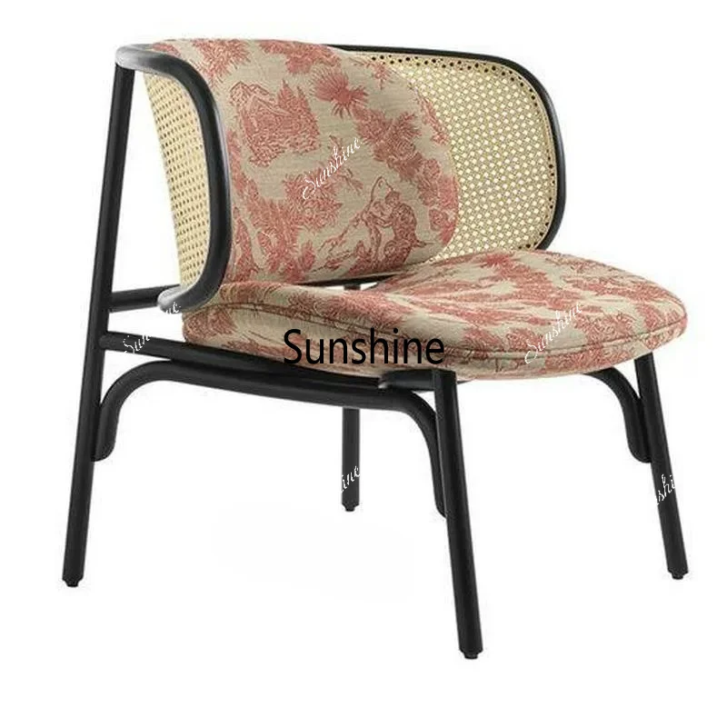 Nordic solid wood rattan fabric sofa casual negotiation single chair