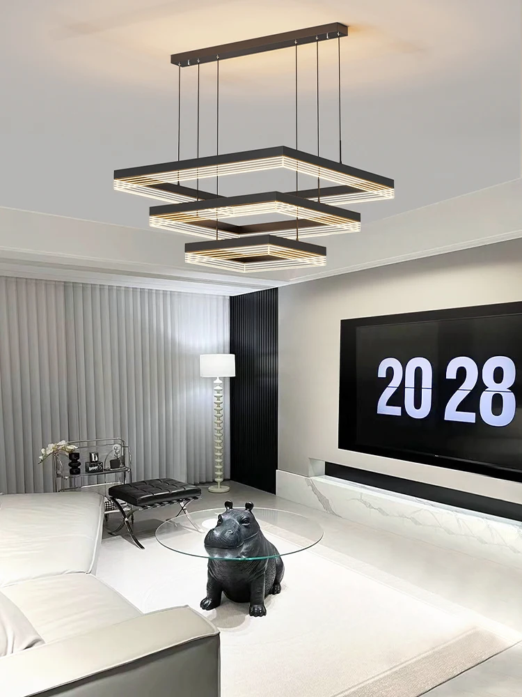 2023 Modern Square LED Chandelier For Aisle Bedroom Foyer Kitchen White Black Dimmable Remote Control Light Interior Decoration