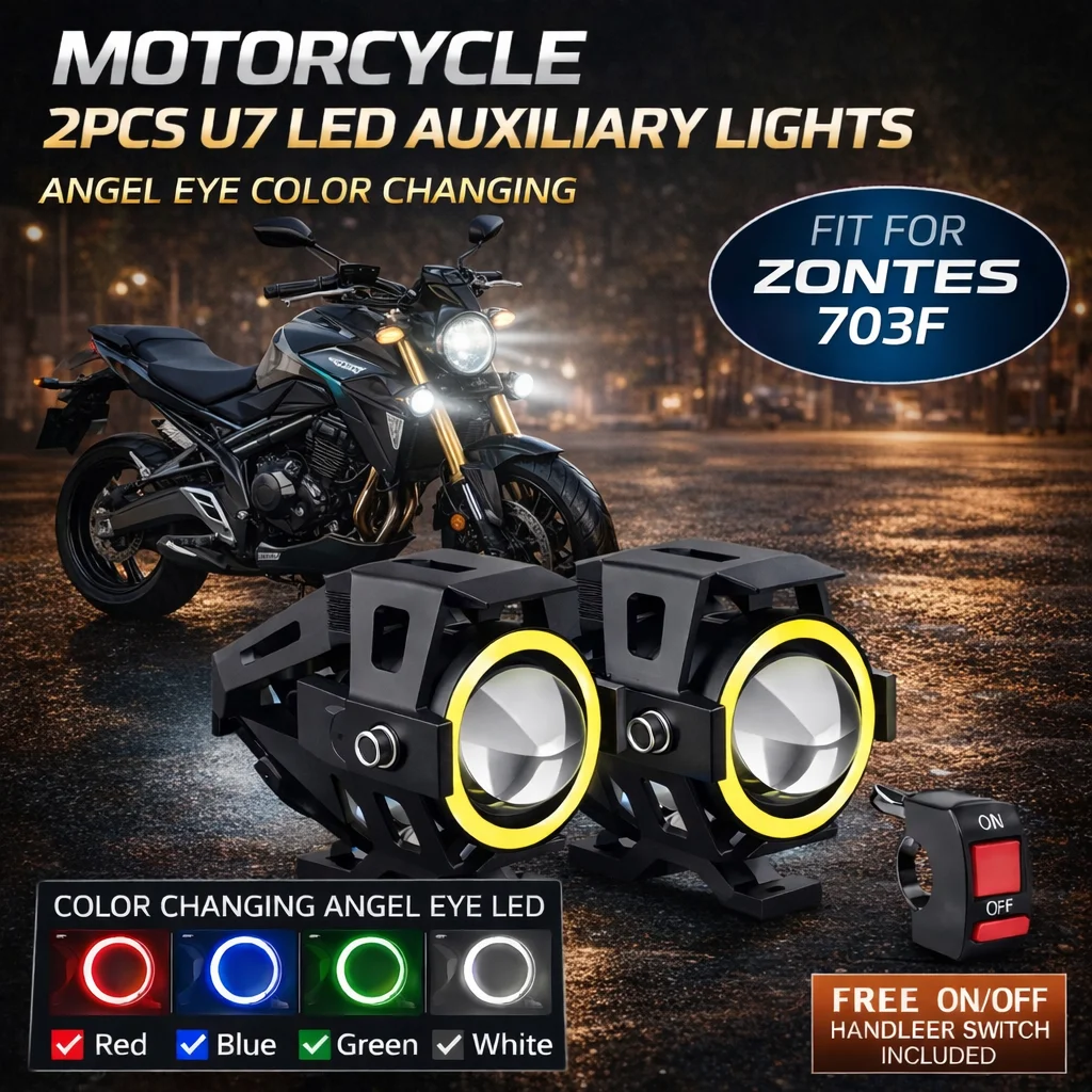 Waterproof Motorcycle LED Headlight 3000LMW U7 Motorbike LED Driving Fog Spot Light with Switch For Zontes 703F 703 F 2025