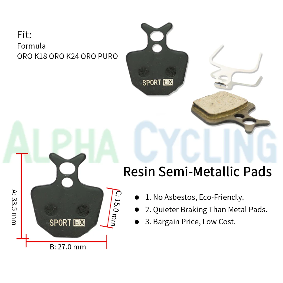 Bicycle Brake Pads for FORMULA ORO K18 ORO K24 ORO PURO Caliper, 4 Pairs, Sport EX Class Resin