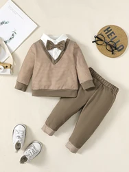 0-3 Years Baby Boy Set Bow Striped College Style Top+Pants 2Pcs/Set Toddler Baby Boy Spring and Autumn Set Baby clothing