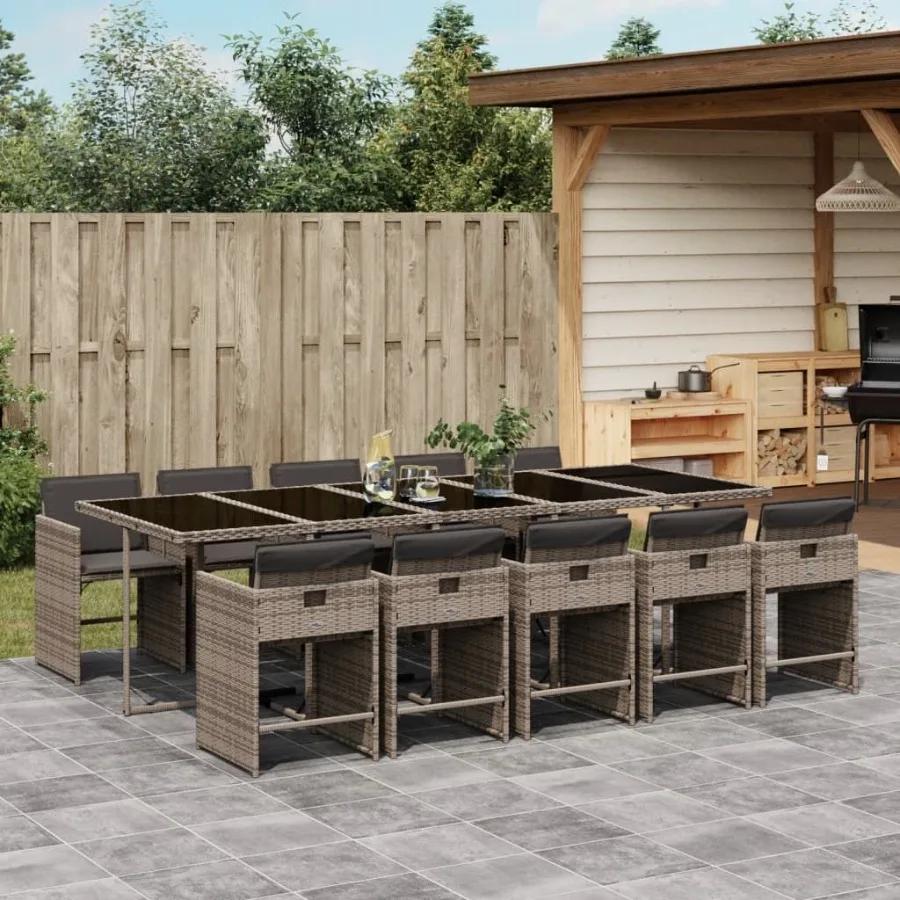 

Garden Dining Set Grey PE rattan 10seater Collapsible