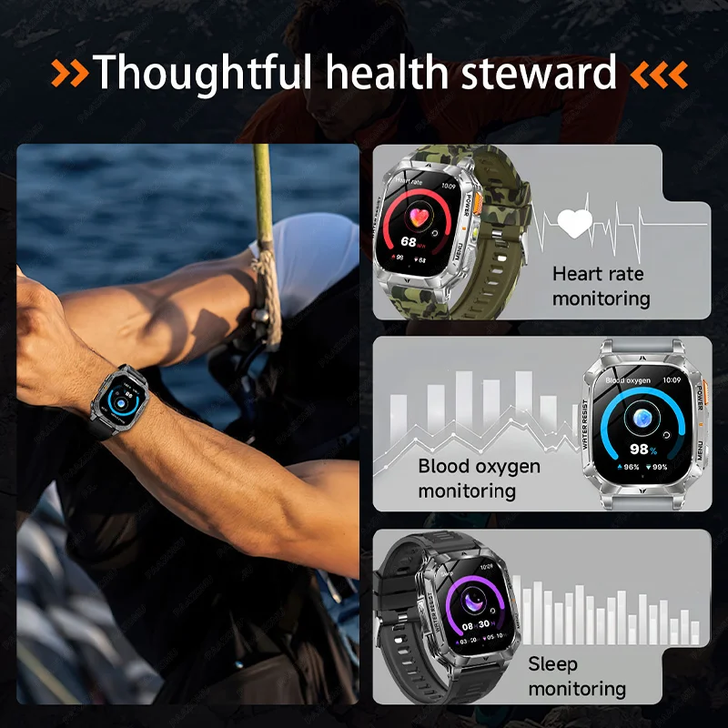 2026 New 1400 mAh Battery Military Grade SmartWatch Men IP68 Waterproof 100+ Sports Modes Bluetooth Call 1.7inch HD Smartwatches
