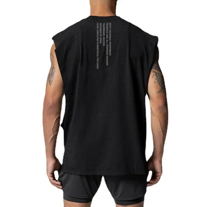 Summer Men Gym Oversized Bodybuilding Tank Top  Sleeveless Shoulders Running Fitness Mesh Quick-drying Casual Cut Off Sports