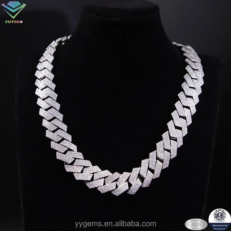 20 mm wide 4 Rows hiphop diamond Cuban Link Chain GRA Moissanite 925 sterling silver gold plate Fine jewelry necklaces bracelets image 4