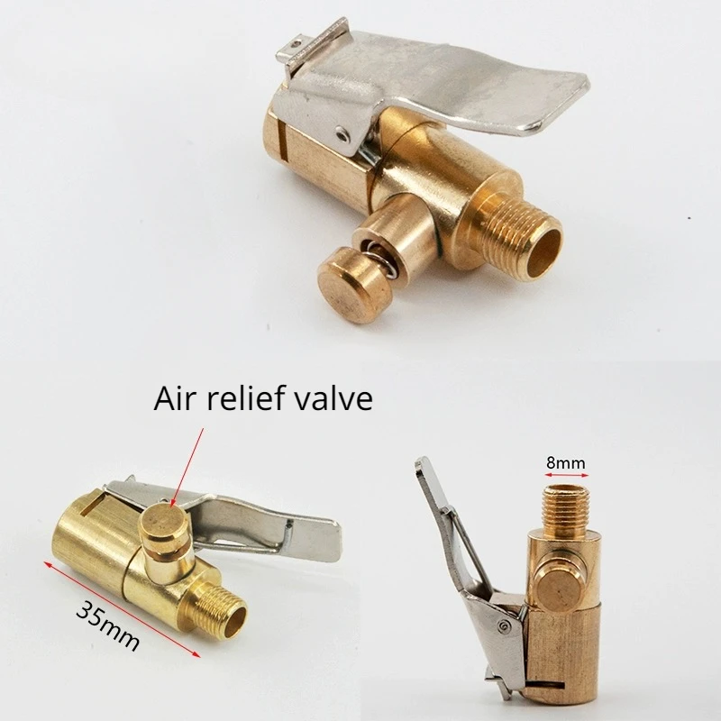 Car Tire Air Chuck Inflator Pump Valve Connector Clip-on Adapter Brass 8mm Tyre Wheel