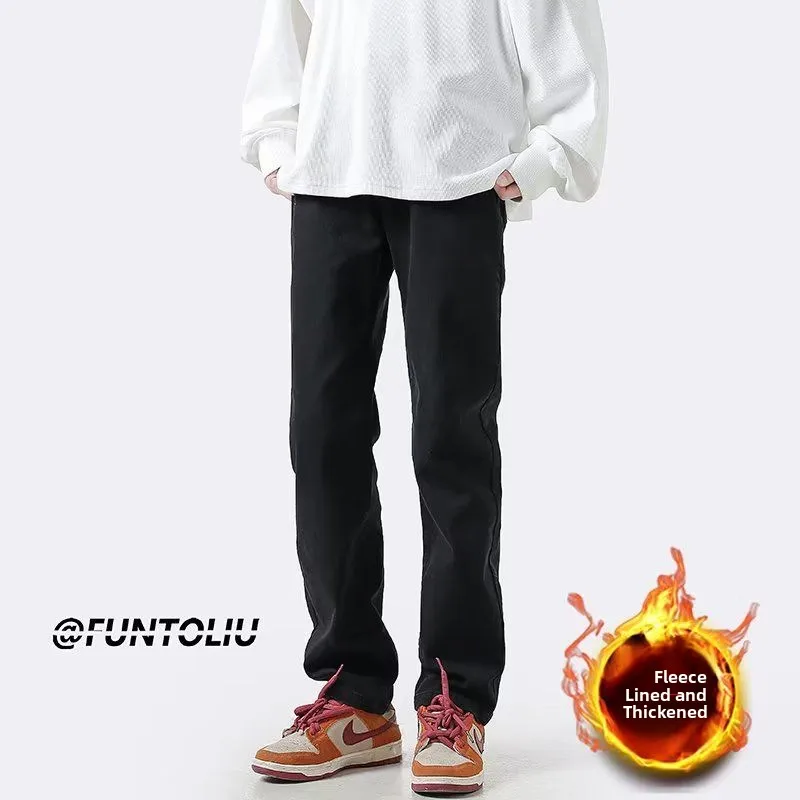 

Мужские джинсы Bla Fce с начесом, прямого кроя, средней посадки, из смесового полиэстера и хлопка, зимняя уличная мода