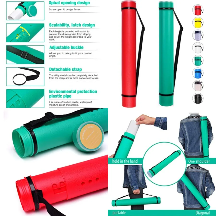 

2-Pack Extendable Poster Tubes Expand from 24.5" to 40" with Shoulder Strap Carry Documents Blueprints Drawings and Art Red and