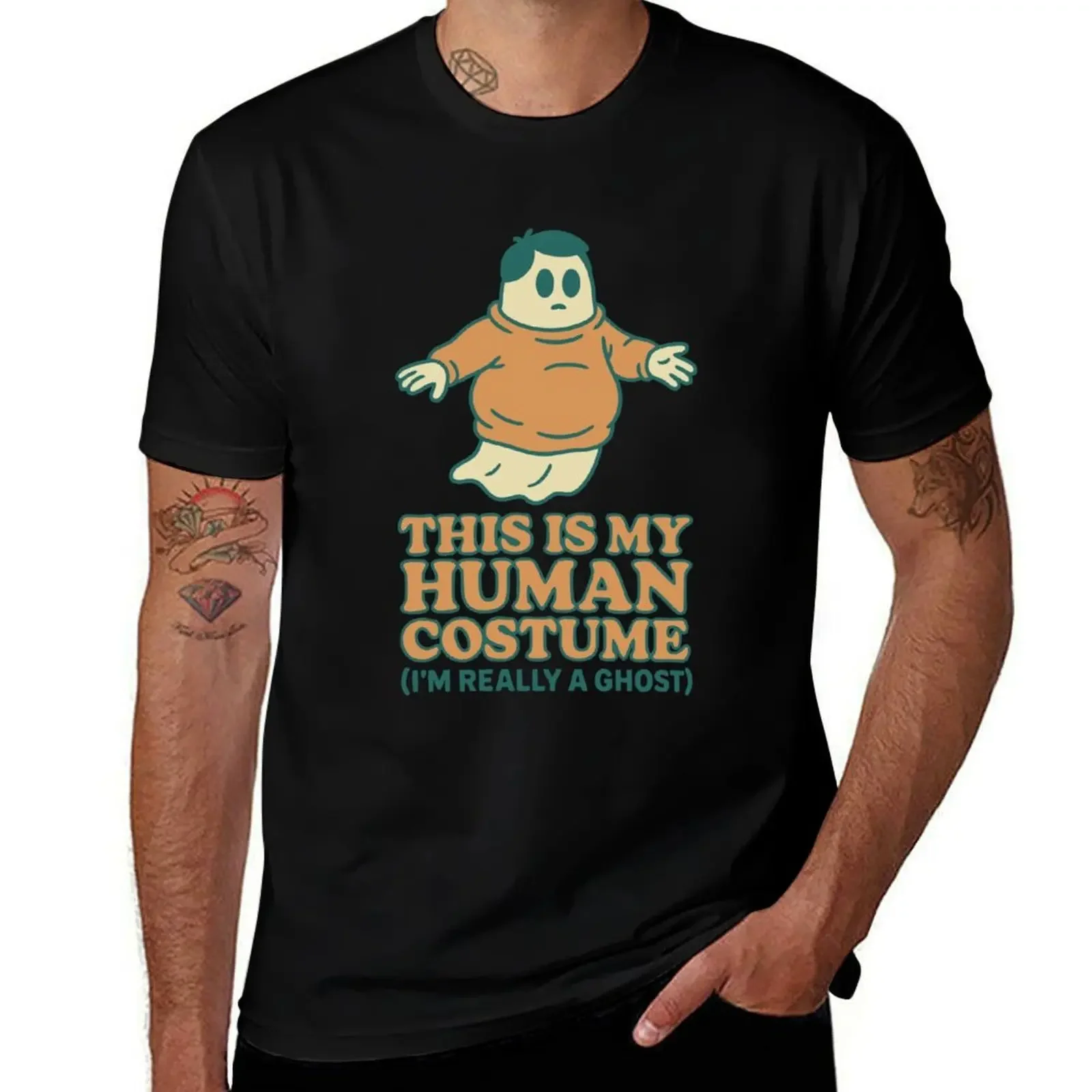 

Ghost in Human Costume Funny Halloween Design T-Shirt shirts graphic tee oversize t-shirts man T-shirts oversize t shirt men