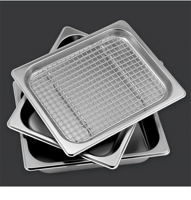 GN pan mesh net BBQ net Stainless steel basin oil rack pot filter rectangular plate box frying basket baking shaker tub strainer