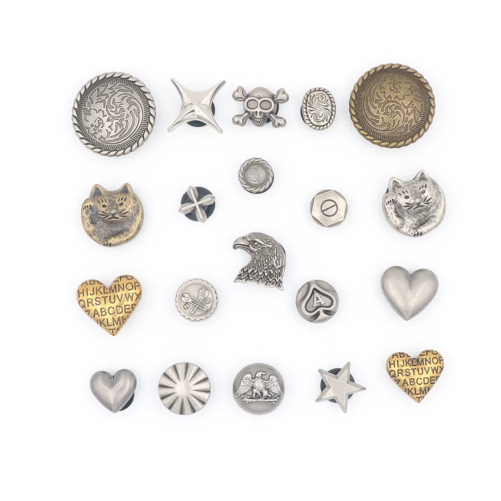 Shoe Charm 1 Set 20 Pieces Vintage Clogs Star Pirate Skeleton Gold and Silver Heart-shaped Shoe Accessories Patterned Circular