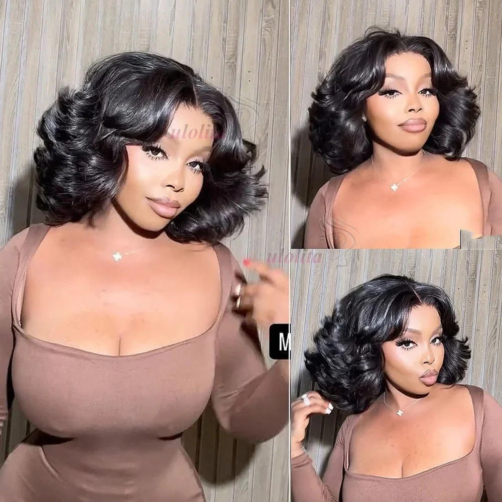 

100% Raw Vietname Hair Bouncy Curly Wigs 4X4 HD Lace Closure Wear And Go Glueless Short Human Hair Lace Closure wig 300% Density