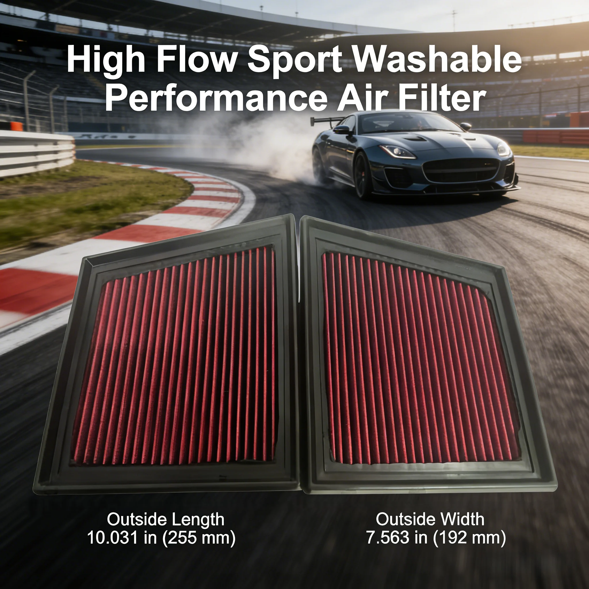 High Flow Sport Air Filter for Jaguar F-PACE 3.0 5.0 XE XF RANGE ROVER VELAR Washable Racing Intake Filters