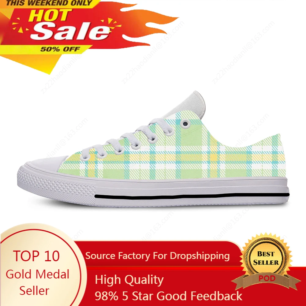 Pastel Plaid Pattern Fashion Cute Funny Lovely Casual Cloth Shoes Low Top Lightweight Breathable 3D Print Men Women Sneakers