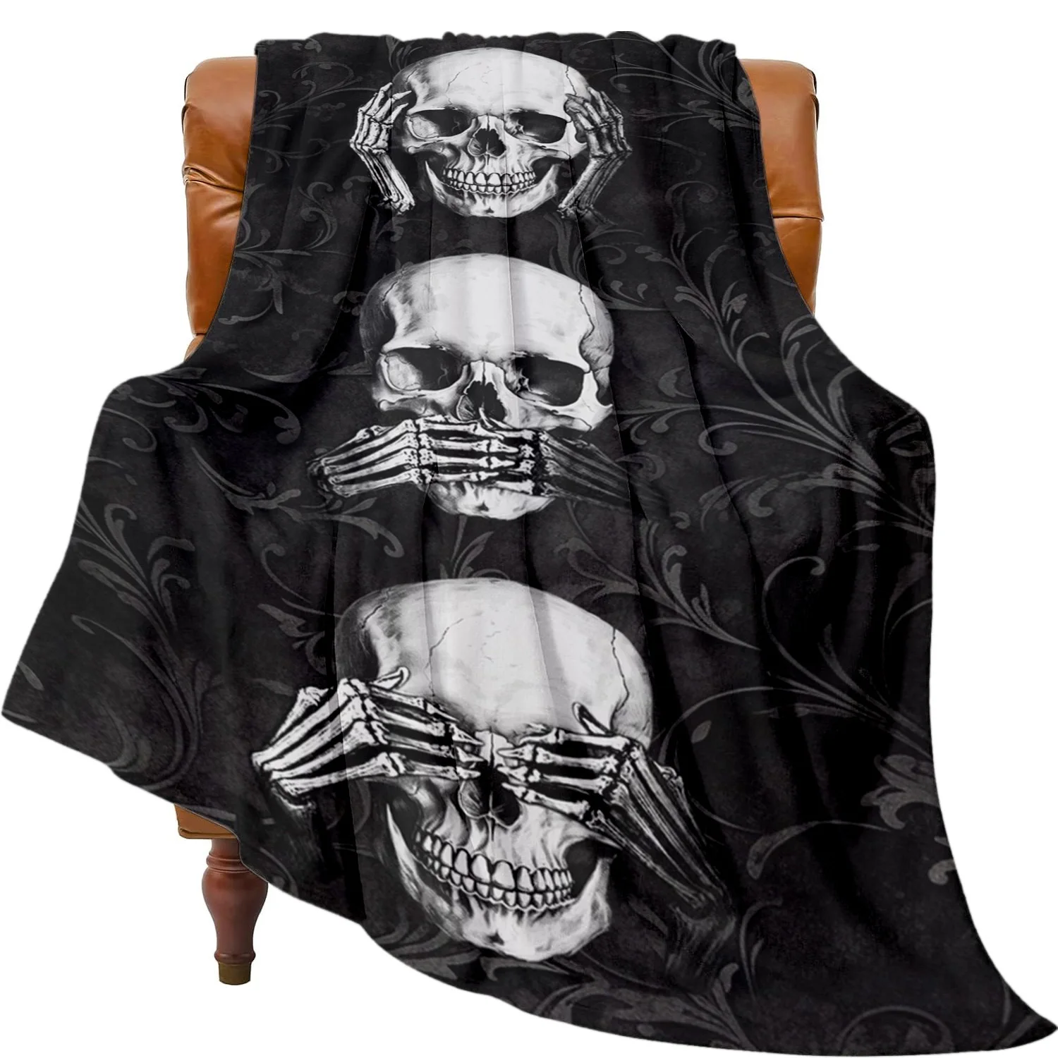 Contemporary Skull Throw Blanket, Soft Light‑Warm All‑Season Blanket for Sofa & Bed, Skeleton Theme
