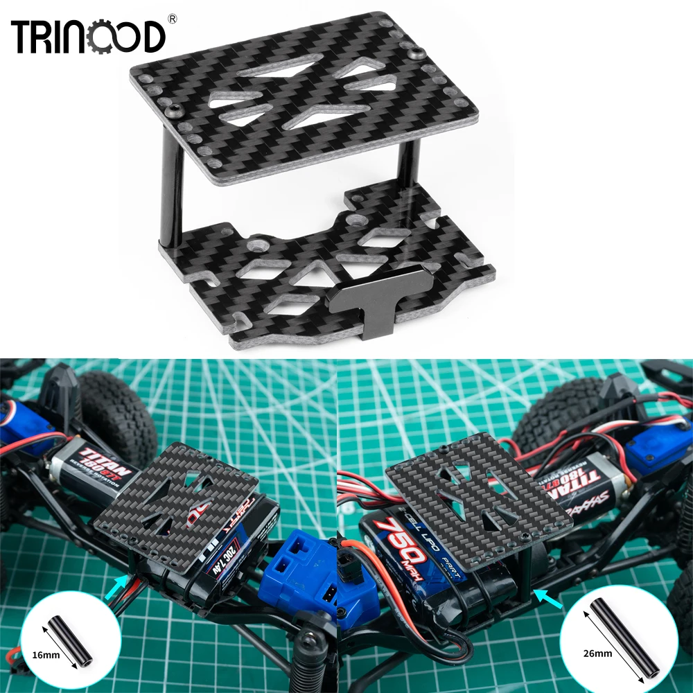 TRINOOD Carbon Fiber Adjustable Double Decker Battery Plate for 1/18 RC Crawler TRX4M TRX4-M Aluminum Battery Tray Upgrade Parts