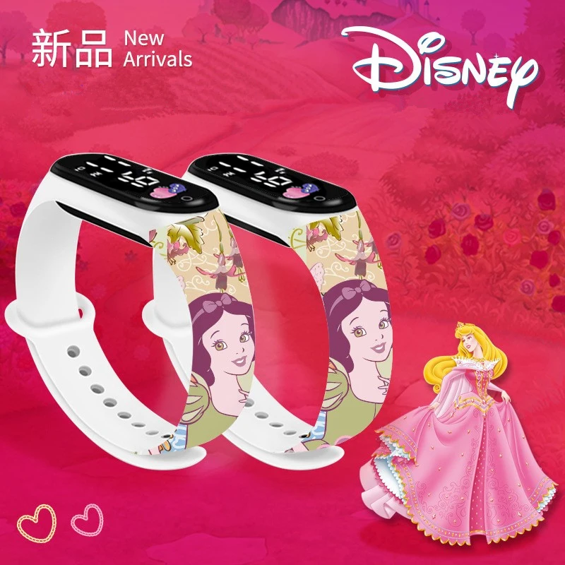 Montre numérique Disney Princess pour enfants, figurine d'action de dessin animé, montre électronique étanche, jouets tactiles LED, Blanche-Neige, enfants